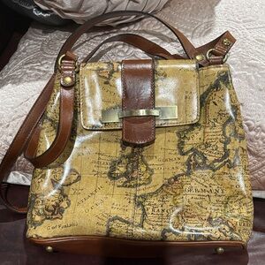 Patricia Nash Vintage Map Print Brown Leather Bag